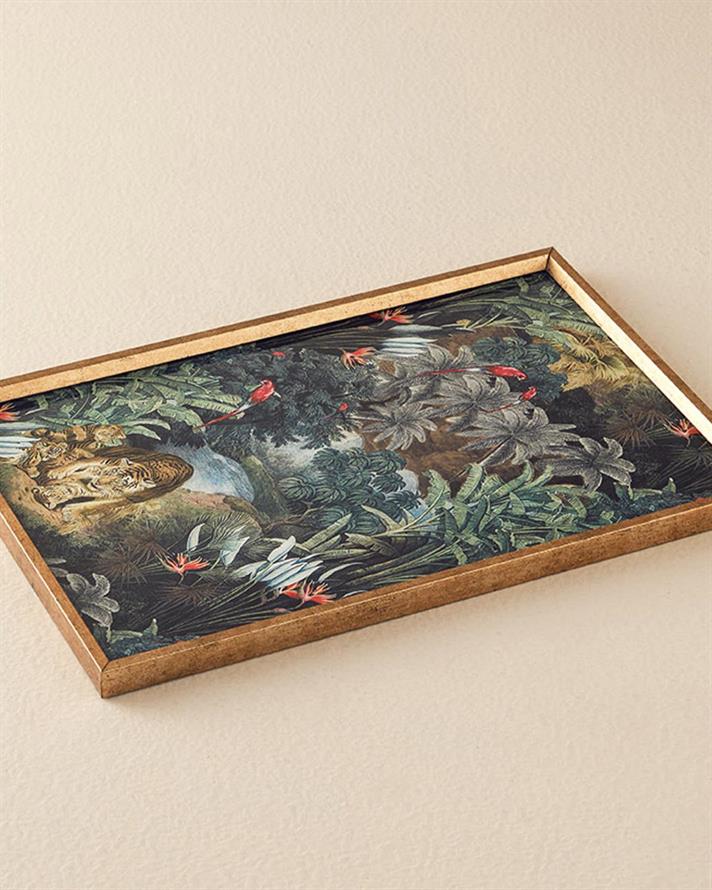 Tavă decorativă, Exotic Forest, sticlă, 31x46 cm, verde închis