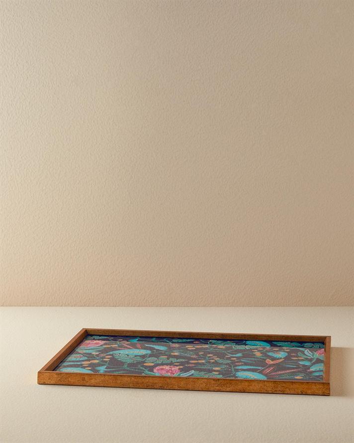 Tavă decorativă, Exotic Leaves, sticlă, 31x46 cm, bleumarin