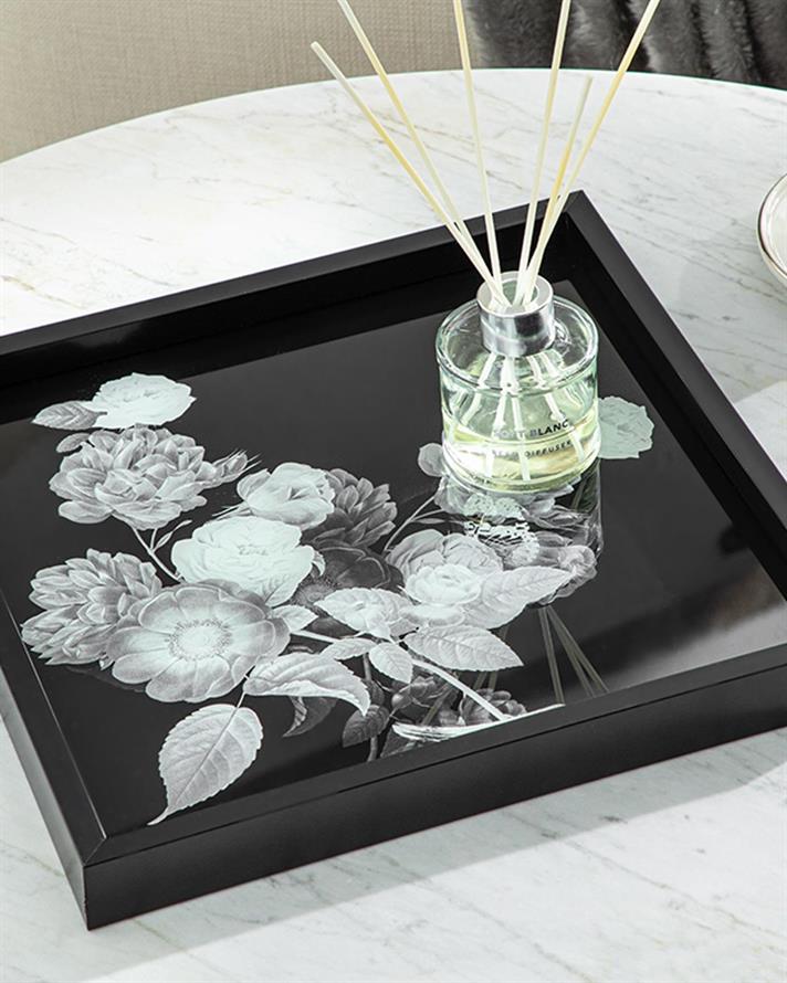 Flowers in Black Decorative Tray 35x35 cm Black