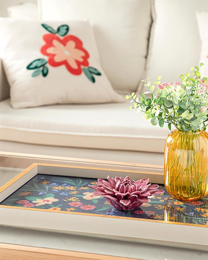 Tavă decorativă, Flowertopia, plastic, 31x46 cm, bleumarin