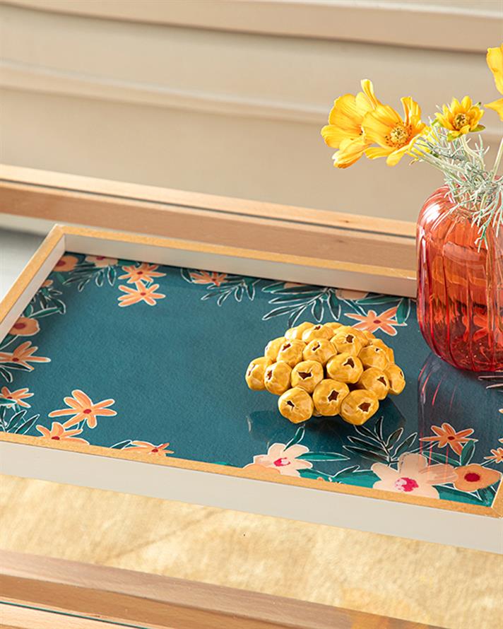 Tavă decorativă, Flowertopia, plastic, 31x46 cm, verde