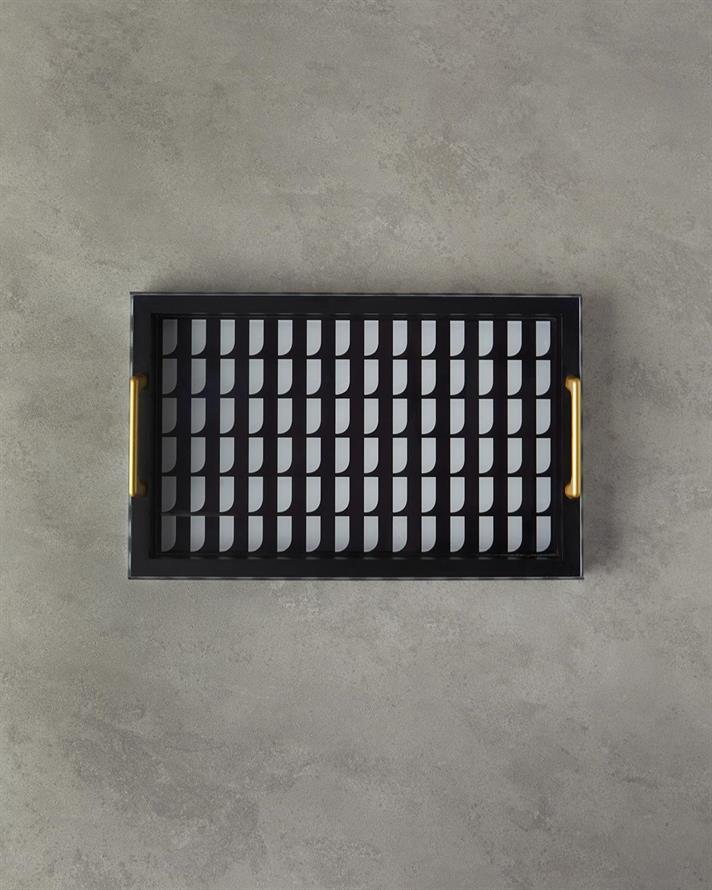 Lena Glass Decorative Tray Black-White