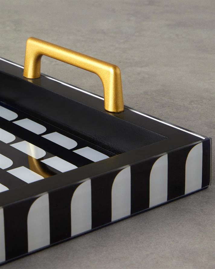 Lena Glass Decorative Tray Black-White
