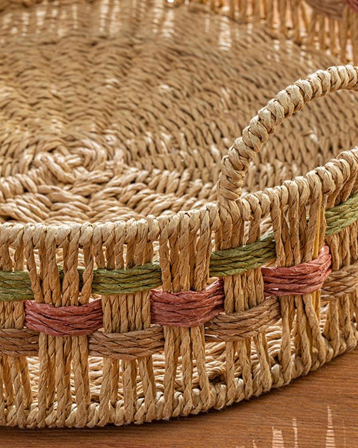 Maggy Straw Decorative Tray 30x30x8 cm Beige