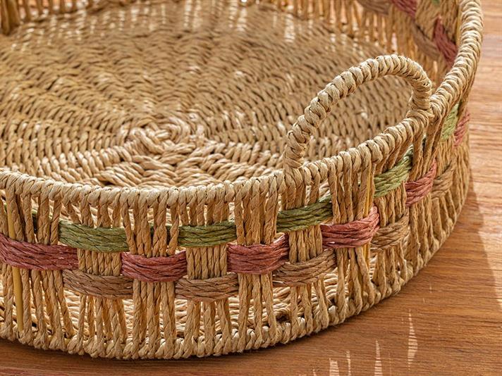 Maggy Straw Decorative Tray 30x30x8 cm Beige