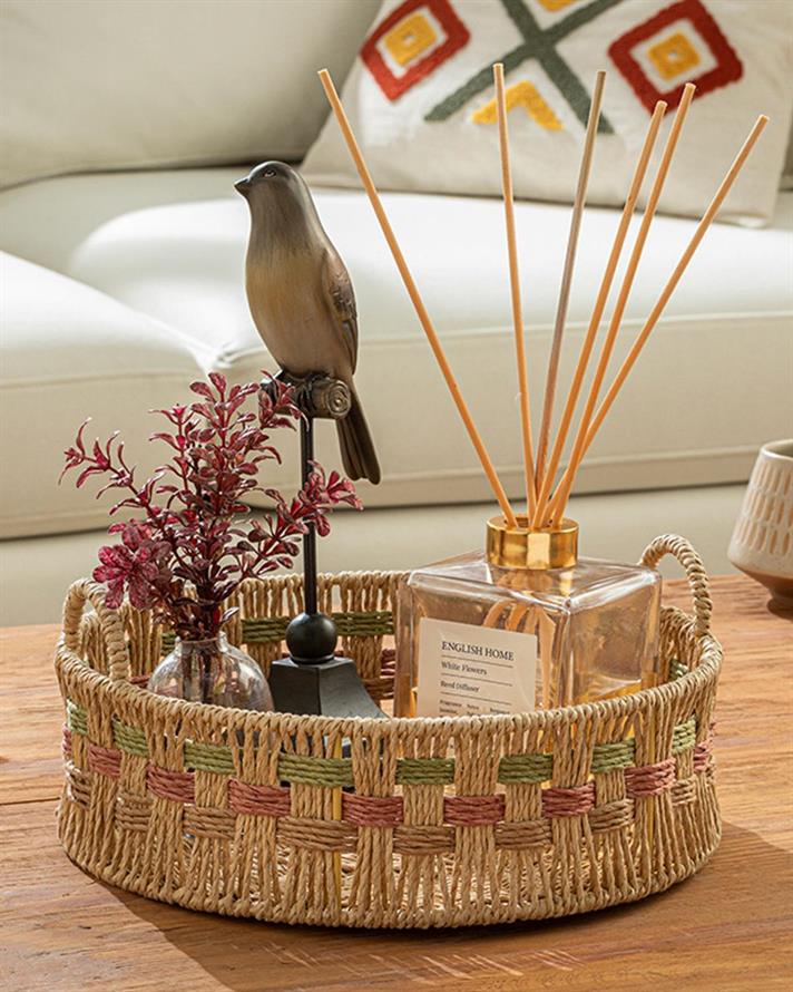 Maggy Straw Decorative Tray 30x30x8 cm Beige