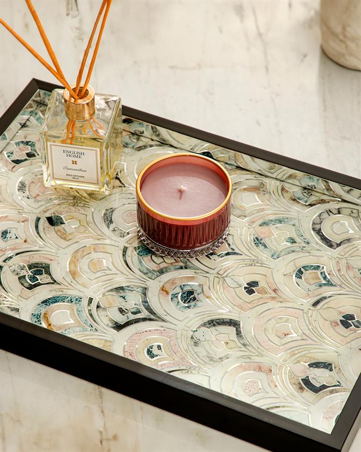 Tavă decorativă, Megan, sticlă-plastic, 31x46 cm, bleumarin