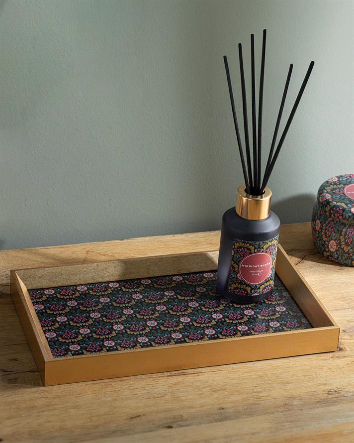 Tavă decorativă, Midnight Bloom, sticlă, 16x26 cm, negru