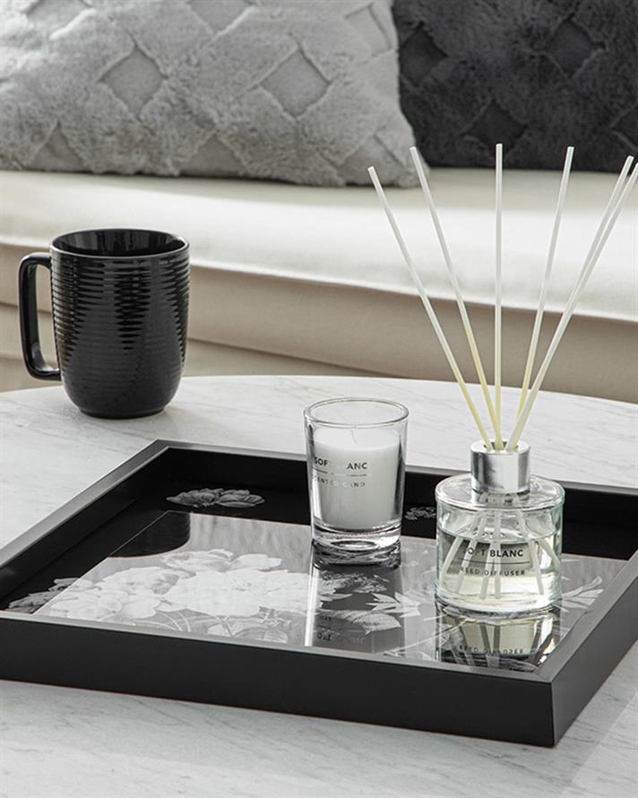 Rose in Black Decorative Tray 35x35 cm Black