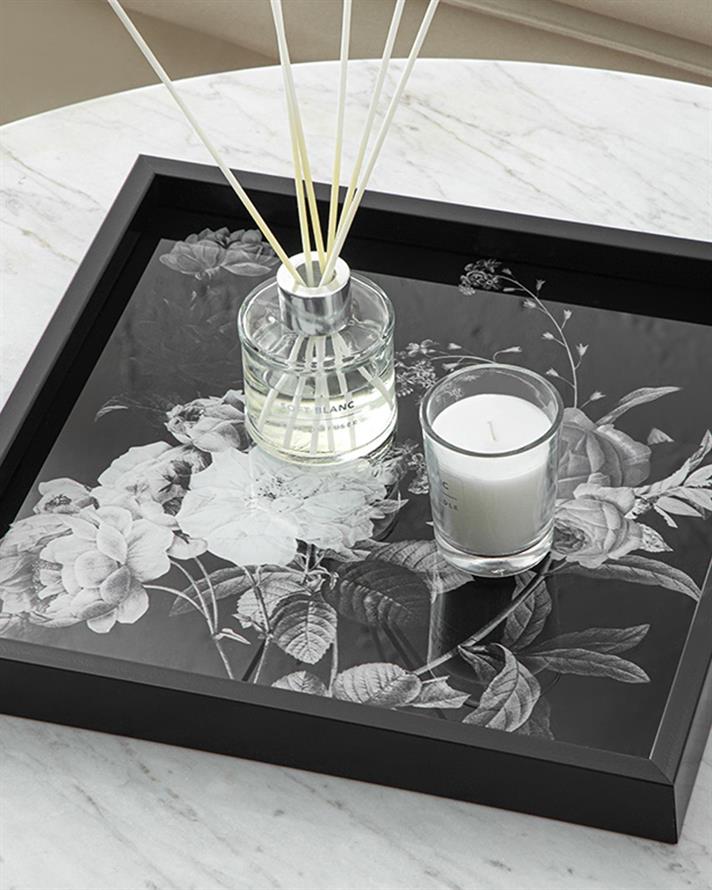 Rose in Black Decorative Tray 35x35 cm Black