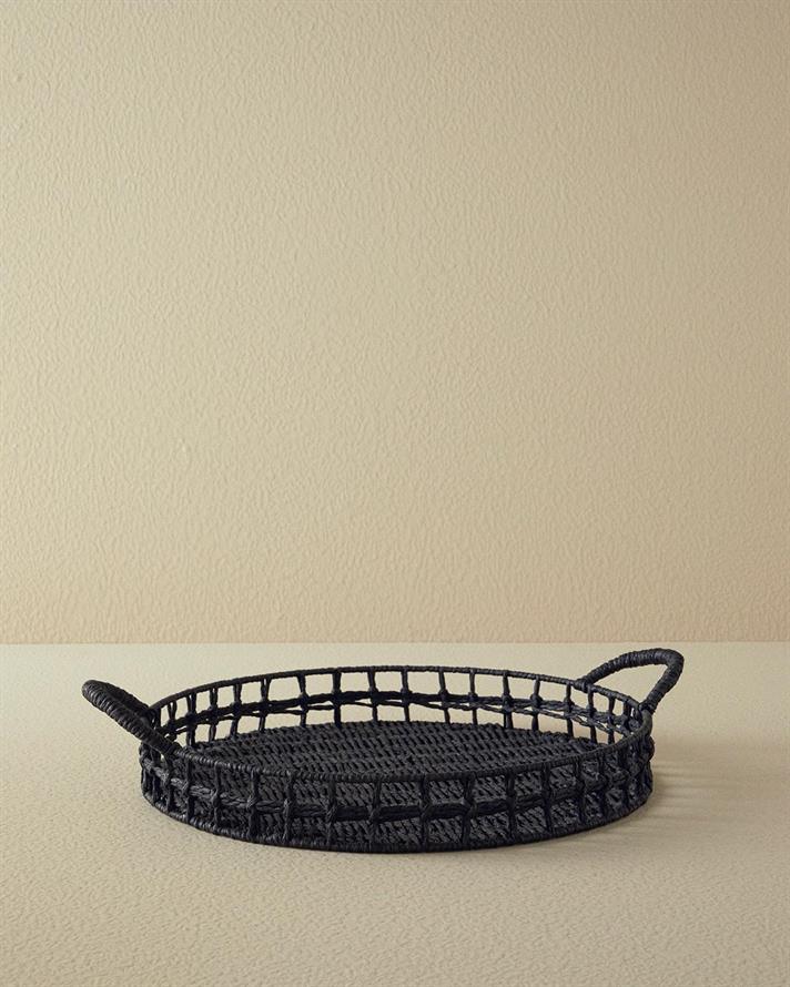 Tavă servire, Calantha, raffie, 35 cm, negru