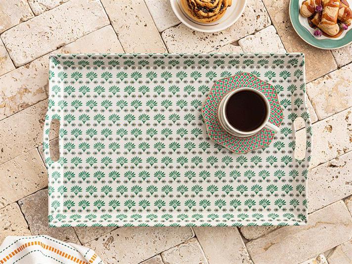 Tavă servire, Florale, melamină, 48x32 cm, verde