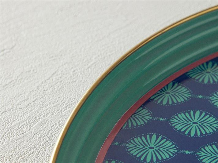 Tavă servire, Flowery Home, email, 33 cm, verde-bleu