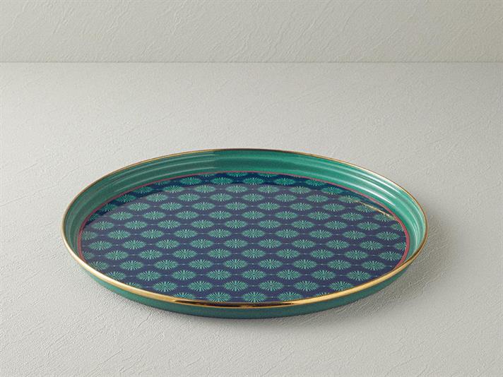 Tavă servire, Flowery Home, email, 33 cm, verde-bleu