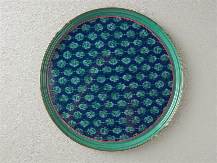 Tavă servire, Flowery Home, email, 33 cm, verde-bleu