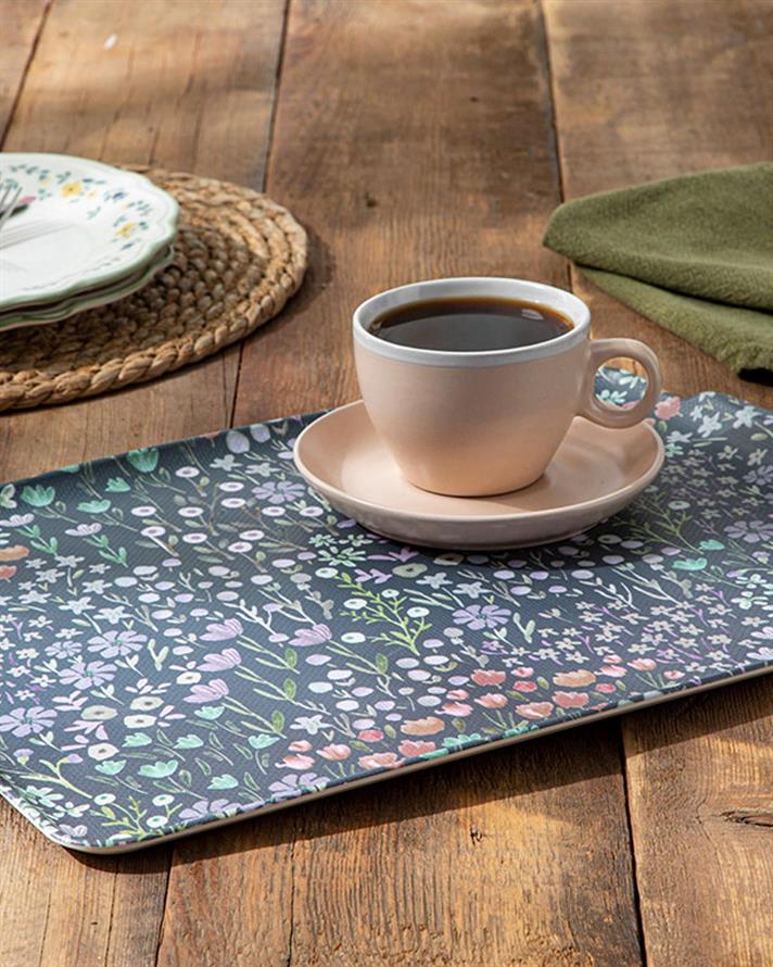 Garden Bouquet Melamine Nonslip Tray 41x31 cm Blue
