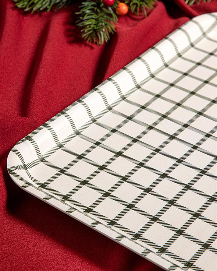Tavă servire, Modern Check, melamină, 27x36 cm, alb - verde