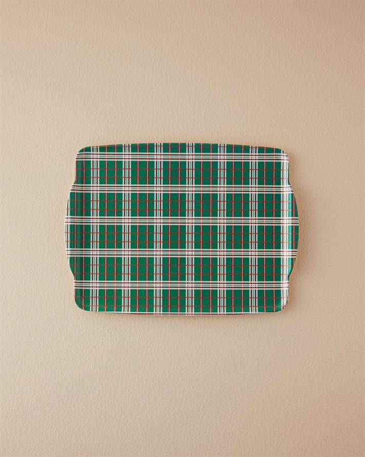 Tavă servire, Plaid Lines, melamină, 41x31 cm, verde