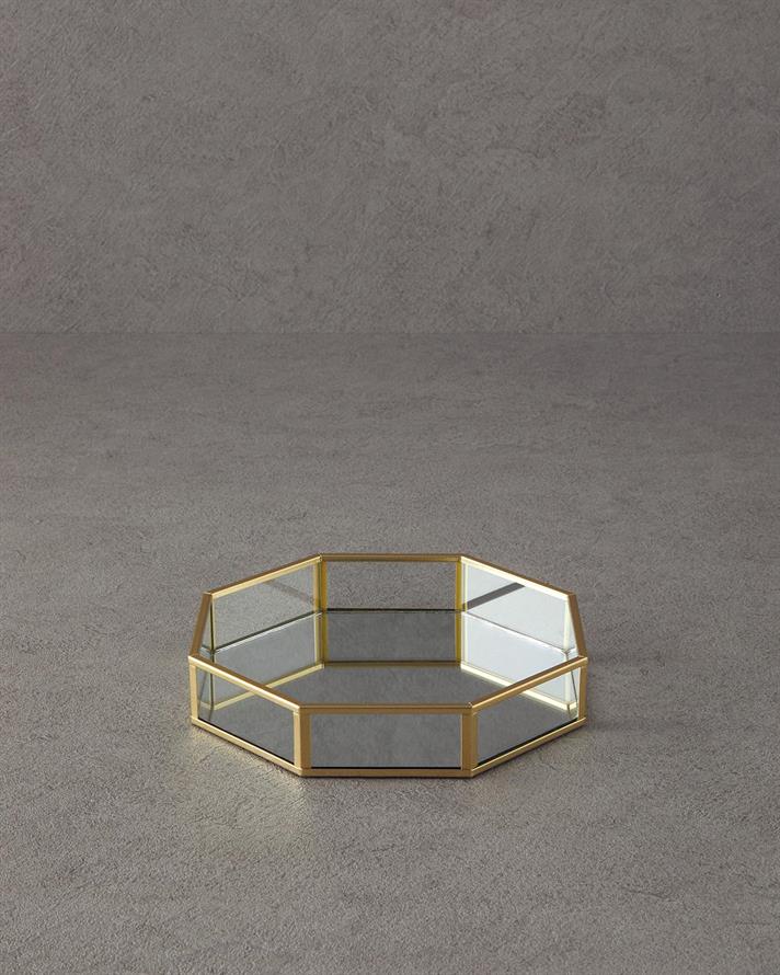 Tava decorativa, Deluxe, sticla, 23,8x23,8x3,5 cm, auriu