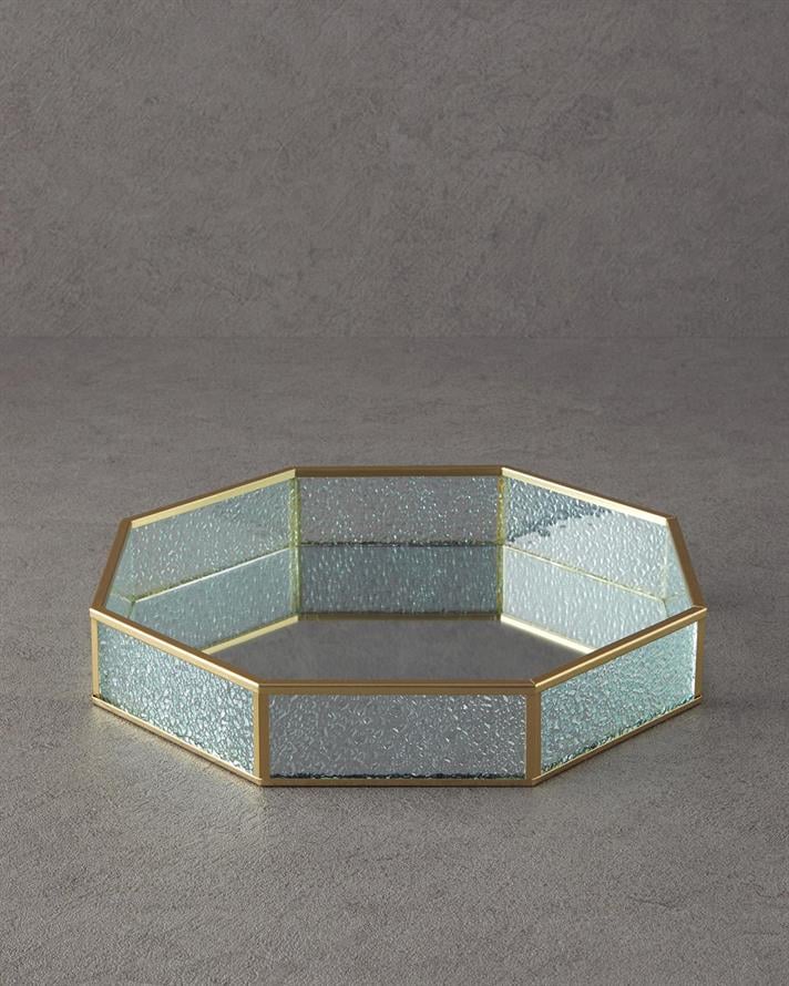 Tava decorativa, Glossy, sticla, 30x30x5 cm, auriu