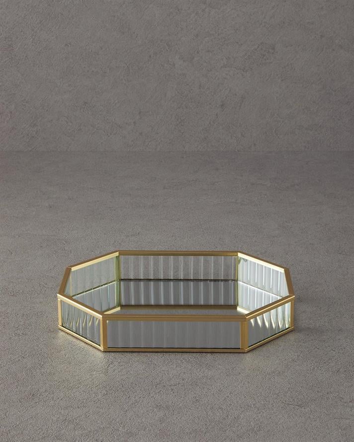 Tava decorativa, Luxury, sticla, 32x23 cm, auriu