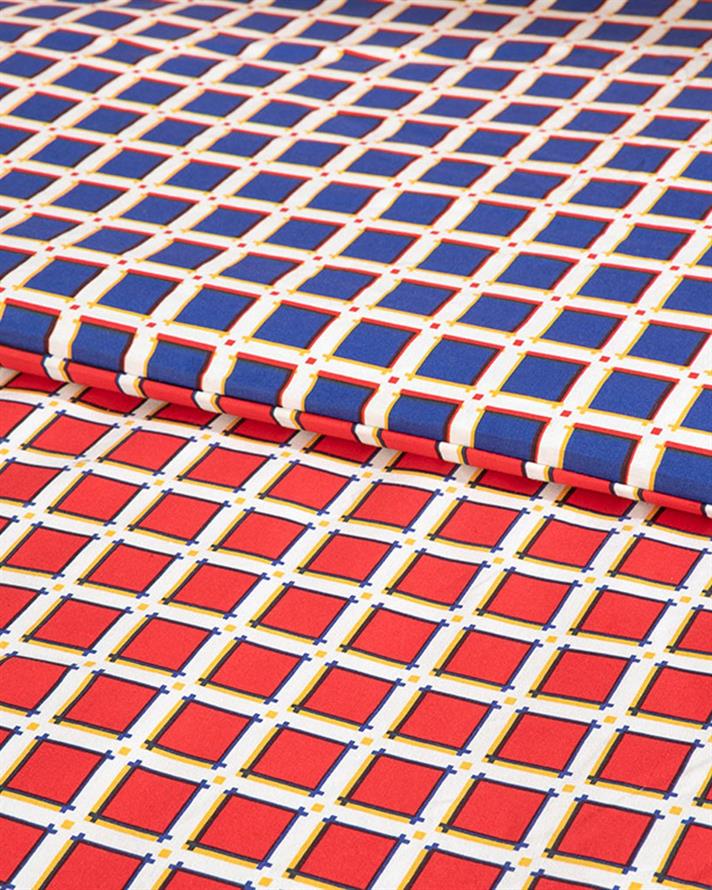 Tesselation, Set husă de pilotă cu față de pernă, pentru o persoană, bumbac, 160x220 cm/ 50x70 cm, roșu - bleumarin