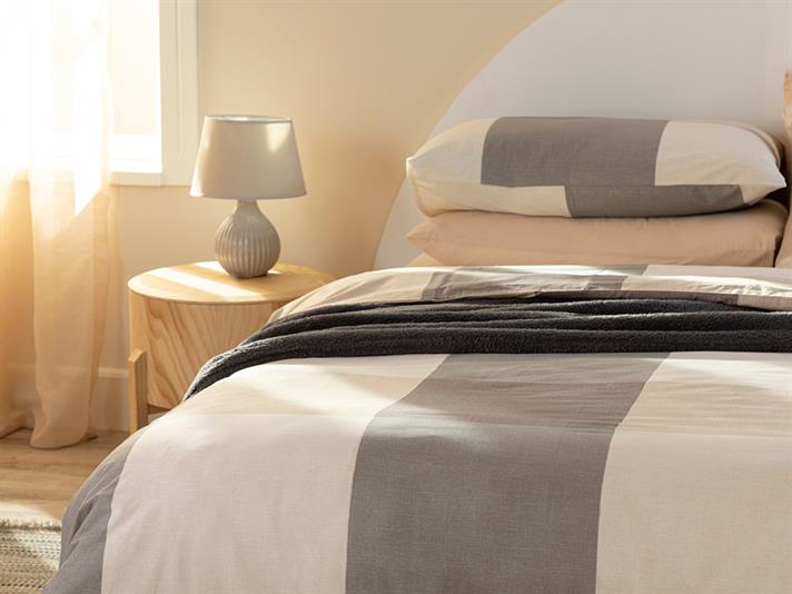 Textured Plaid Cu Bumbac Super King Set Lenjerie De Pat 260x220 cm Bej