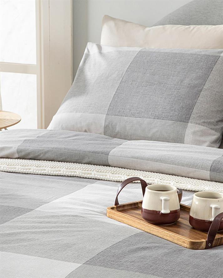 Textured Plaid Set Lenjerie De Pat Single, Bumbac, 160*220 Cm, Albastru İnchis