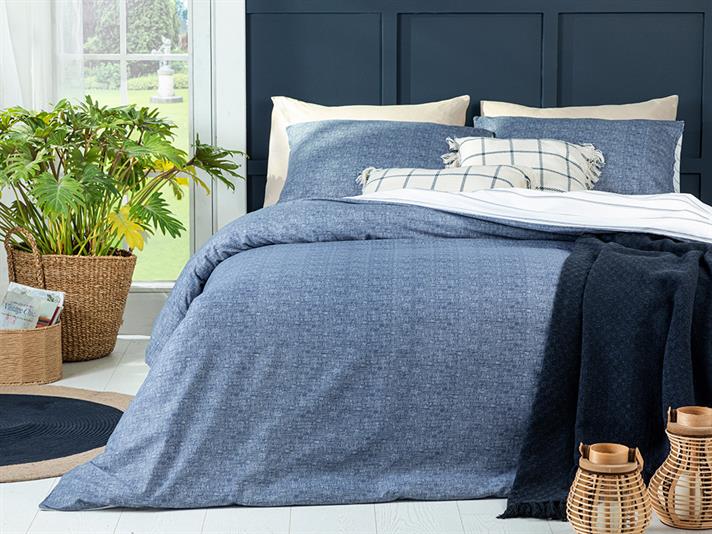 Textured, Set husă de pilotă cu față de pernă, pentru o persoană, bumbac, 160x220 cm/ 50x70 cm, bleumarin