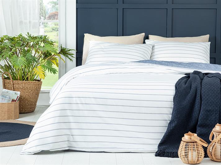 Textured, Set husă de pilotă cu față de pernă, pentru o persoană, bumbac, 160x220 cm/ 50x70 cm, bleumarin