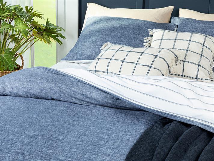 Textured, Set husă de pilotă cu față de pernă, pentru o persoană, bumbac, 160x220 cm/ 50x70 cm, bleumarin