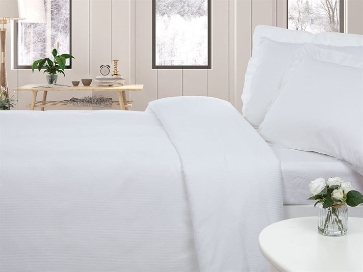 Thin Stripe Bumbac Satinat Cu Dungi Double Set Lenjerie De Pat 200x220 cm Alb