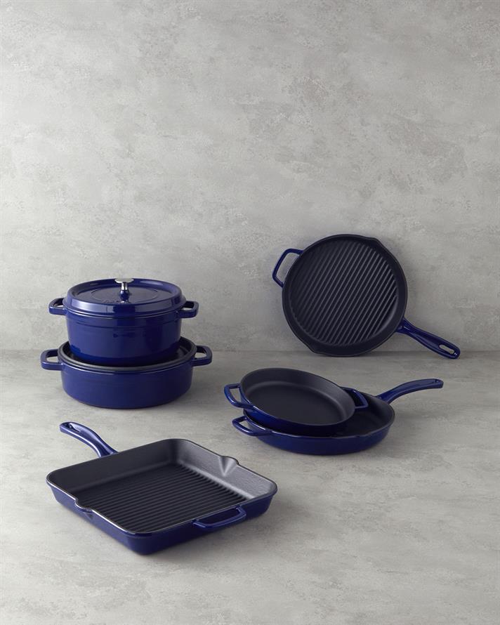 Tigaie grill patrata, Hecha, fonta, 28 cm, bleu