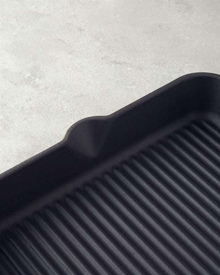 Tigaie grill patrata, Hecha, fonta, 28 cm, rosu