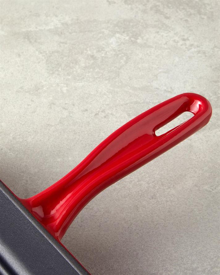 Tigaie grill patrata, Hecha, fonta, 28 cm, rosu