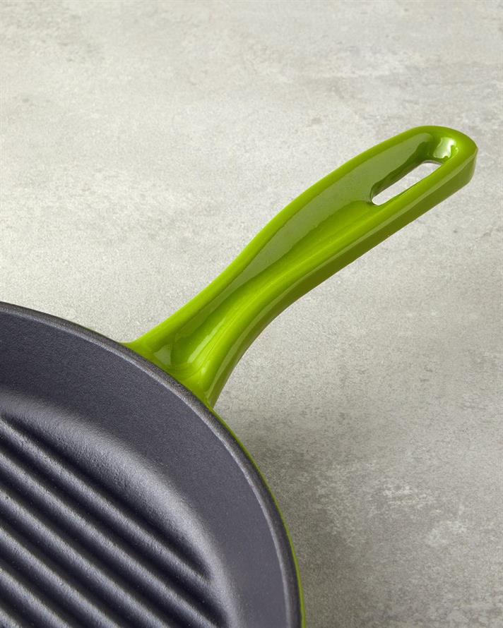 Tigaie grill rotunda, Hecha, fonta, 28x4 cm, verde