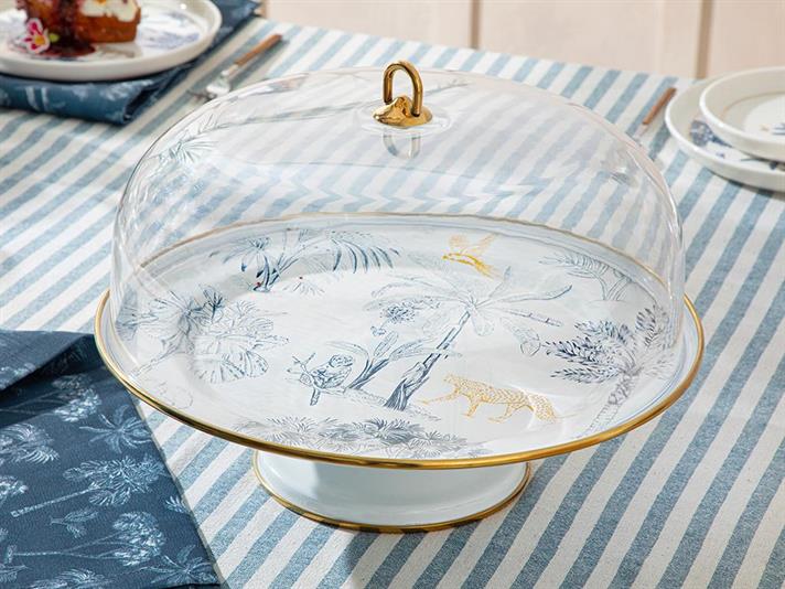 Toile Botanical Email Stand Pentru Chec 31 cm Albastru Închis - Alb