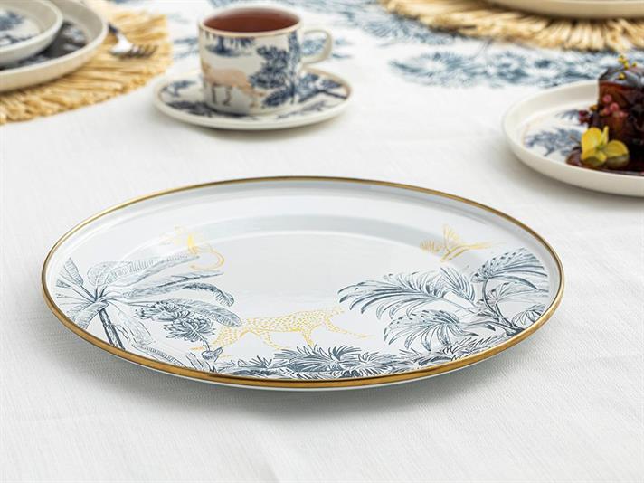 Toile Botanical Enamel Presentation Plate 31 cm Dark Blue - White
