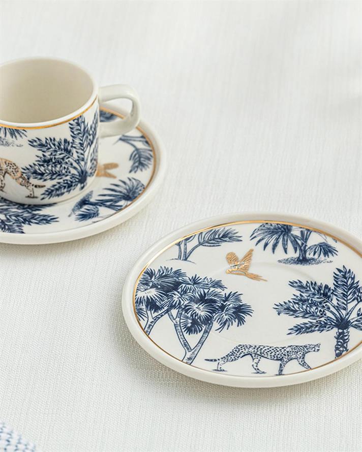 Toile Jungle Set De Cești De Cafea 4 Bucăți Pentru 2 Persoane, Porțelan, 90 Ml, Ecru - Maro
