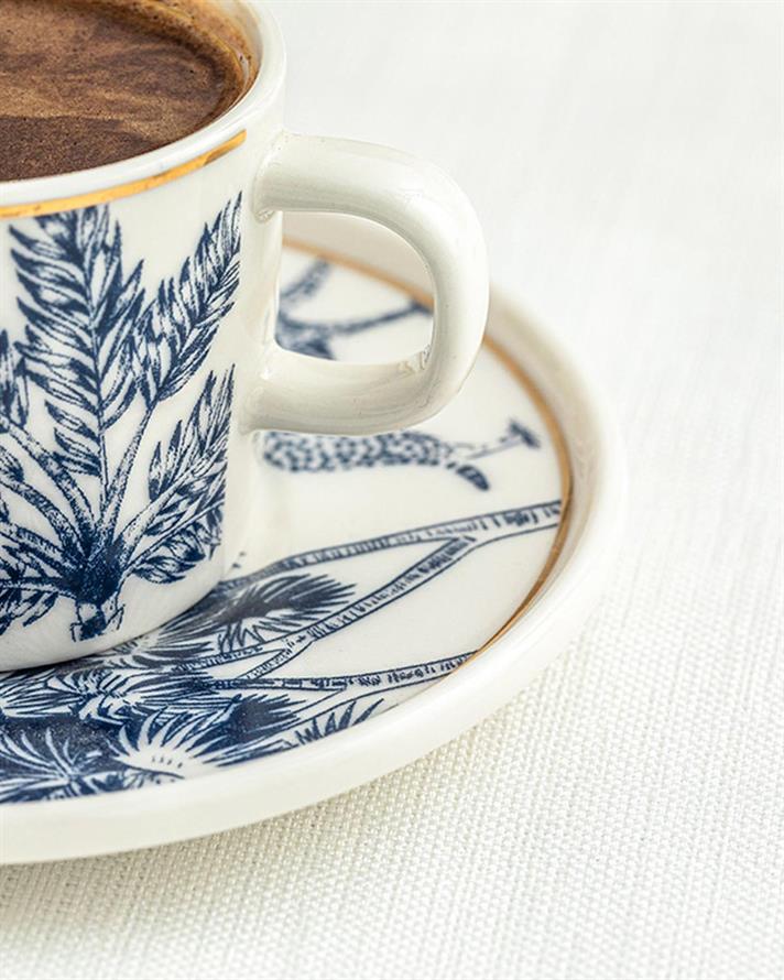 Toile Jungle Set De Cești De Cafea 4 Bucăți Pentru 2 Persoane, Porțelan, 90 Ml, Ecru - Maro