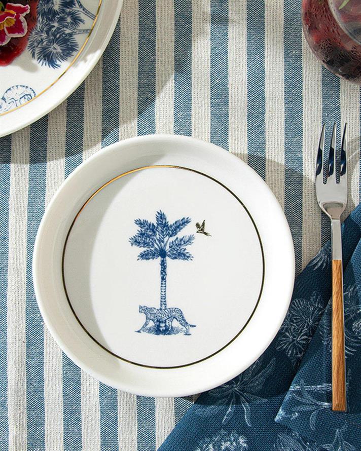 Toile Panther bone porcelain Cake Plate 15 cm Dark Blue - White