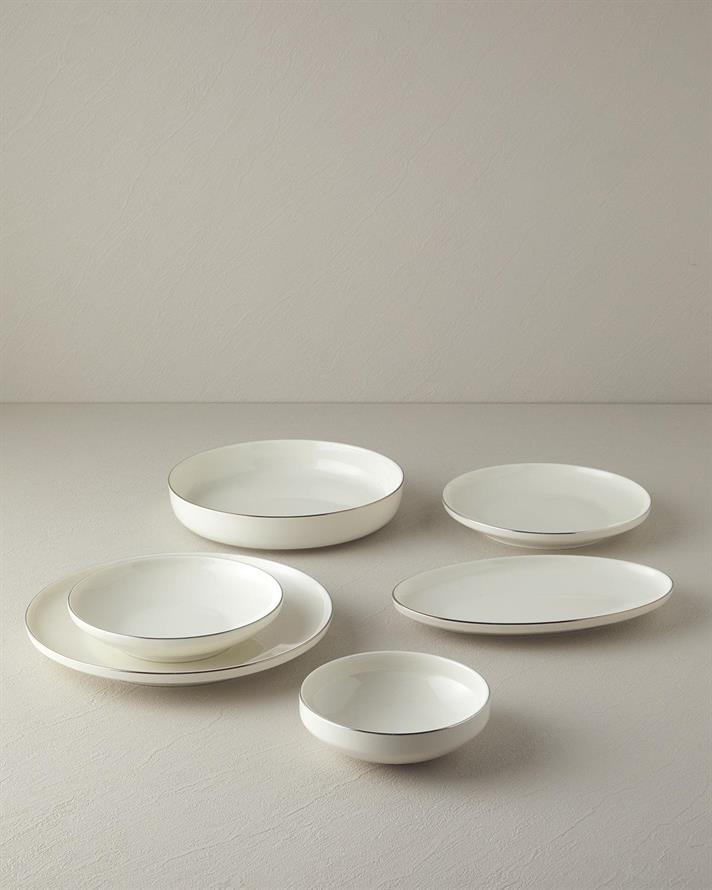 Torino, Serviciu de masa din portelan, 27 piese pentru 6 persoane, argintiu