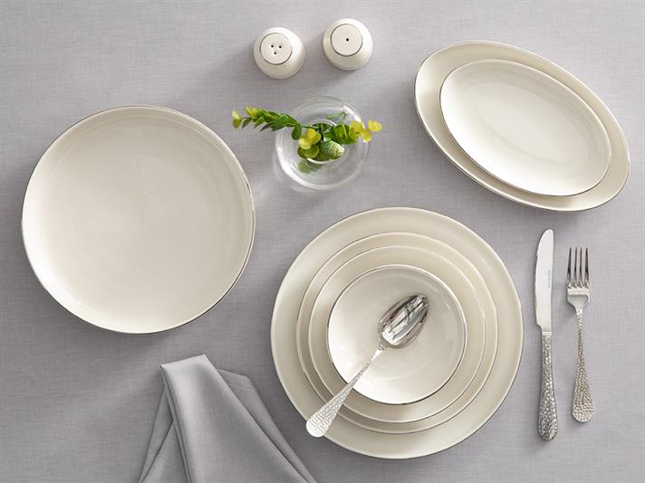 Serviciu de masă, Torino, porțelan, 54 piese pentru 12 persoane, argintiu