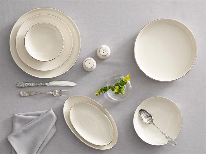 Serviciu de masă, Torino, porțelan, 54 piese pentru 12 persoane, argintiu