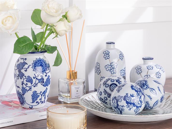Blue Rose Porcelain Decorative Object 8x8x8 cm Blue-White