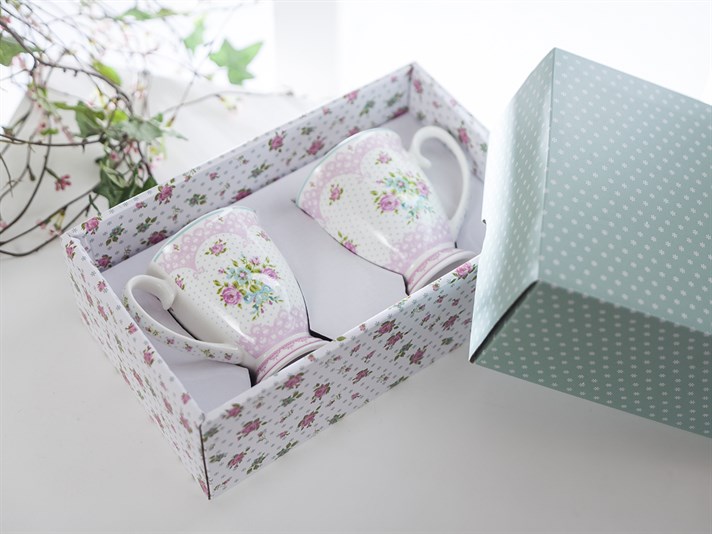 Rose And Lace Bone China 2 Set Cup 300 ml Pink