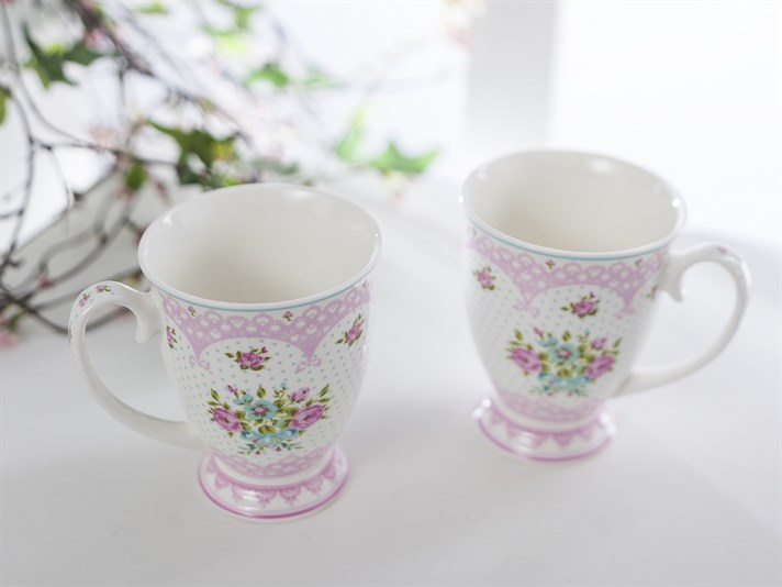 Rose And Lace Bone China 2 Set Cup 300 ml Pink