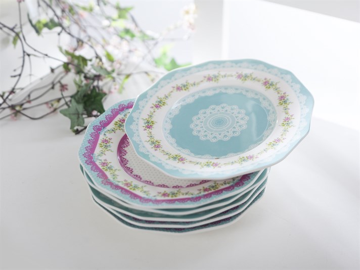 Rose And Lace Bone China Cake Plate 22 cm Light Pink,