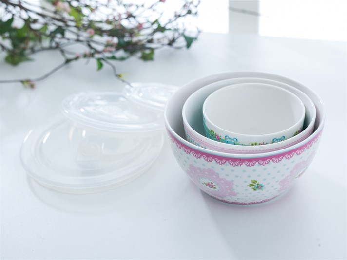 Rose And Lace Bone China 3 pcs Storage Box 10 - 11 - 12 cm Pink