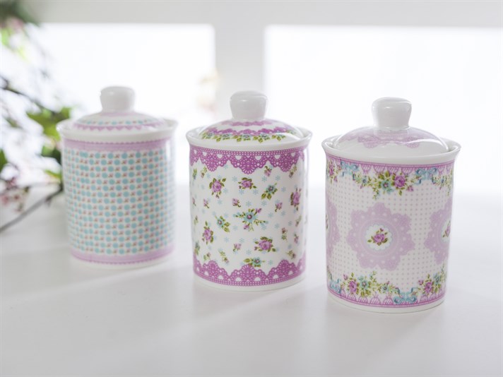 Rose And Lace Bone China 3 Set Jar Pink